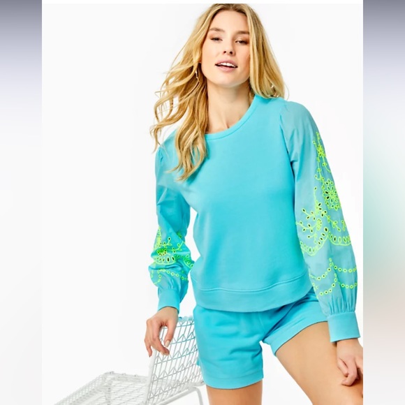 Lilly Pulitzer EUC Alla Terry Sweatshirt “blue horizon” size large - Picture 1 of 8